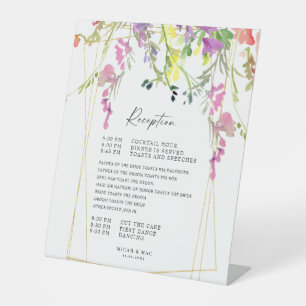 Colourful Wildflower Geometric Reception Timeline Pedestal Sign