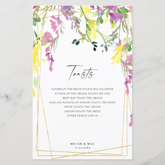 Colourful Wildflower Geometric Reception Toasts II (Front)