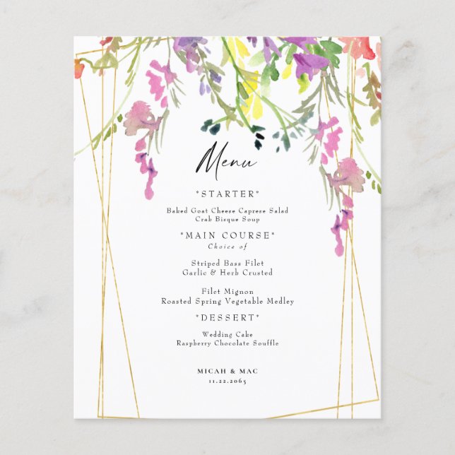 Colourful Wildflower Geometric Wedding Menu (Front)