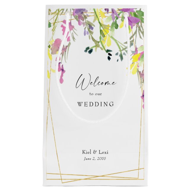 Colourful Wildflower Geometric Wedding Welcome Small Gift Bag (Front)