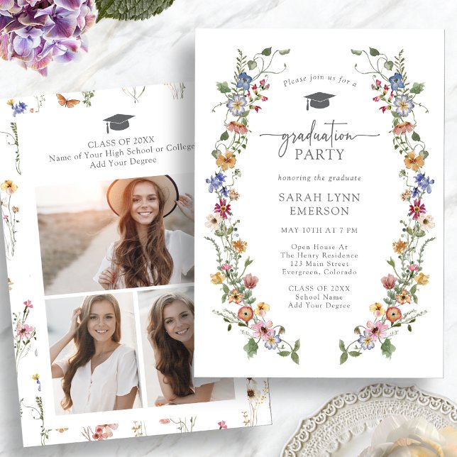 Colourful Wildflower Graduation Party Invitation (Colorful Watercolor Wildflower Graduation Party Invitation by Painted Paperie
)