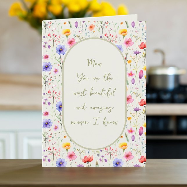 Colourful Wildflower Green Oval Mother's Day Holiday Card (Mother's Day Card from my Mother's Day Wildflower Collection)