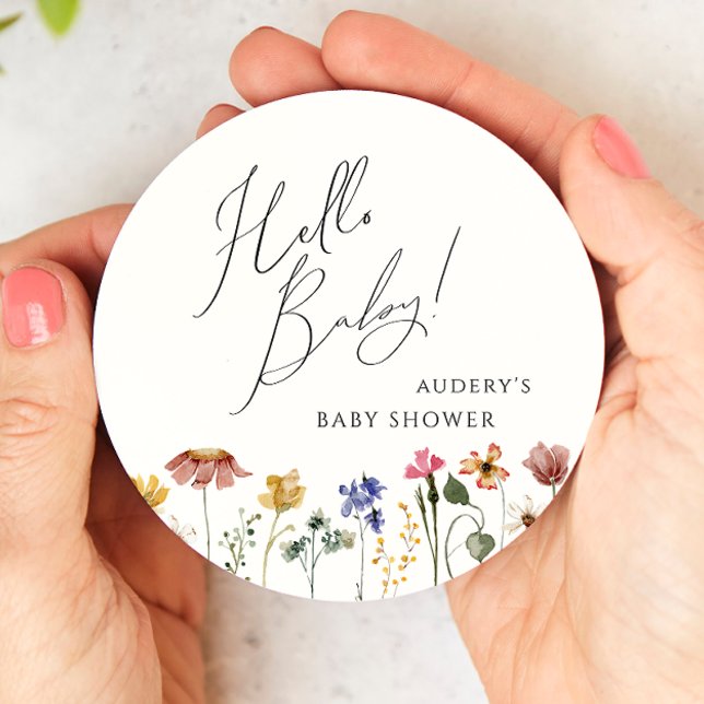 Colourful Wildflower Hello Baby Round Paper Coaster (Creator Uploaded)