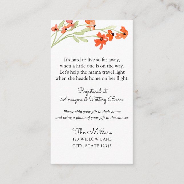 Colourful Wildflower Long Distance baby shower Enclosure Card (Front)