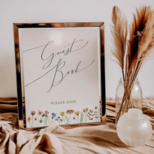 Colourful Wildflower Meadow Beige Guest Book Sig