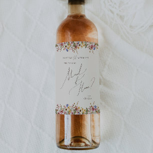 Colourful Wildflower Meadow   Beige Maid Of Honour Wine Label