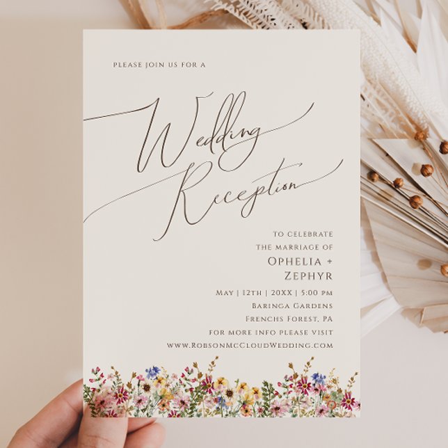 Colourful Wildflower Meadow Beige Wedding Receptio Invitation (Creator Uploaded)