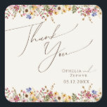 Colourful Wildflower Meadow Beige Wedding Thank Yo Square Sticker<br><div class="desc">This colourful wildflower meadow beige wedding thank you square sticker is perfect for your simple, whimsical boho rainbow summer wedding. The bright, enchanted pink, yellow, orange, and gold colour florals give this product the feel of a minimalist elegant vintage hippie spring garden. The modern design is artsy and delicate, portraying...</div>