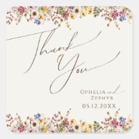 Colourful Wildflower Meadow Beige Wedding Thank Yo
