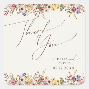 Colourful Wildflower Meadow Beige Wedding Thank Yo Square Sticker