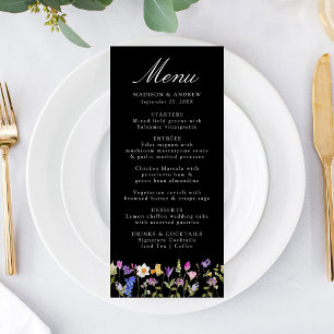 Colourful Wildflower Meadow Black Wedding Menu