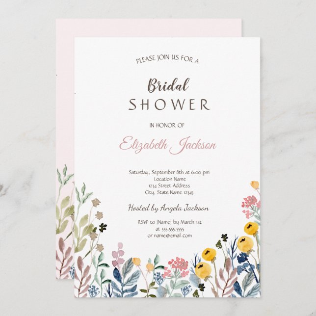 Colourful Wildflower Meadow Bridal Shower  Invitation (Front/Back)