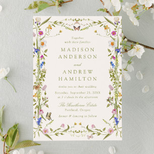 Colourful Wildflower Meadow Cream Wedding Invitation