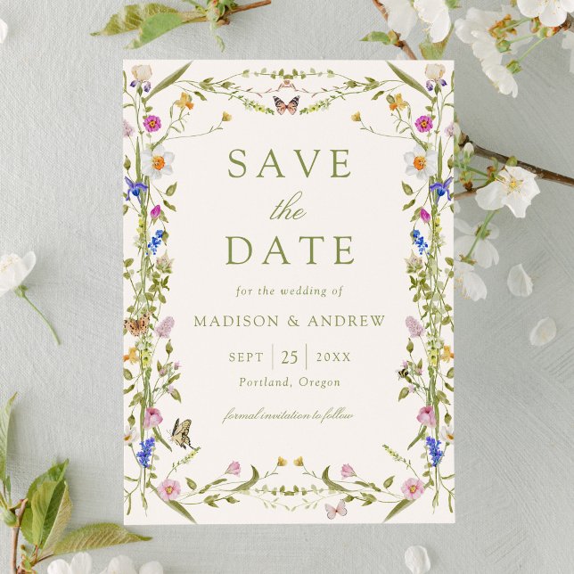 Colourful Wildflower Meadow Cream Wedding Save The Date (Creator Uploaded)