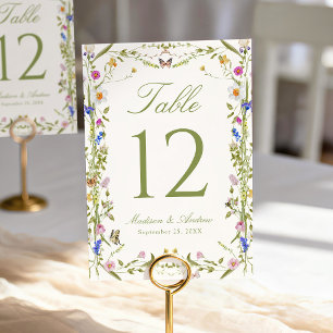 Colourful Wildflower Meadow Cream Wedding Table Number
