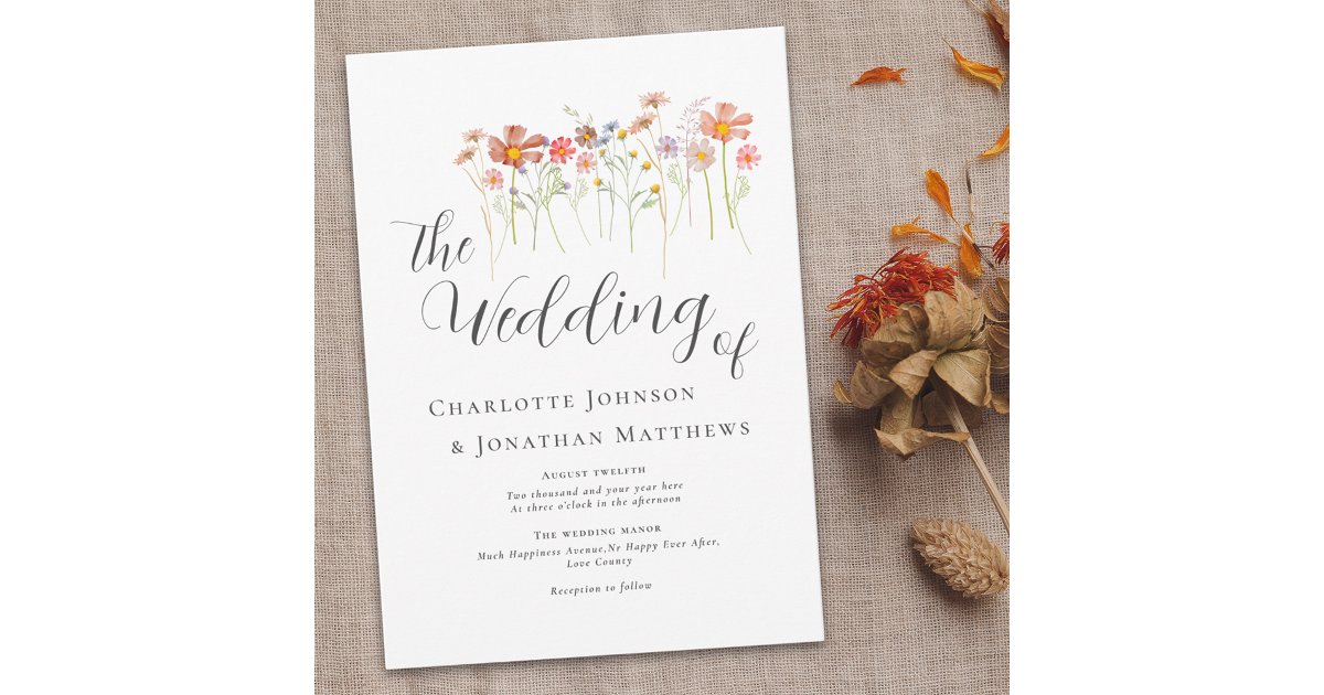 Colourful Wildflower Meadow Elegant Script Invitation | Zazzle