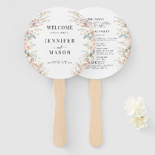 Colourful Wildflower Meadow Flower Wedding Program Hand Fan
