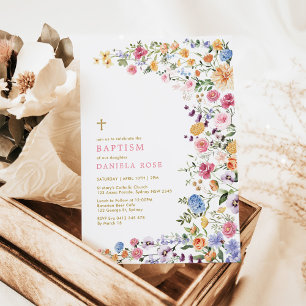 Colourful Wildflower Meadow Girl Baptism Invitation