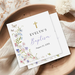 Colourful Wildflower Meadow Girl Baptism Napkin