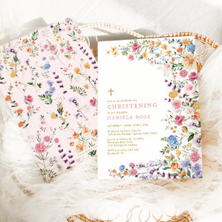 Colourful Wildflower Meadow Girl Christening Invitation