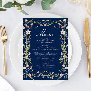Colourful Wildflower Meadow Navy Wedding Menu