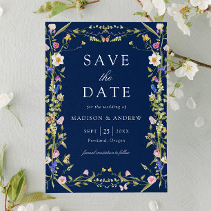 Colourful Wildflower Meadow Navy Wedding Save The Date