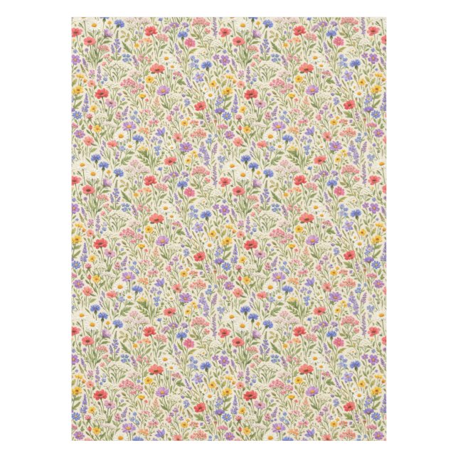 Colourful Wildflower Meadow Seamless Pattern Tablecloth (Front)