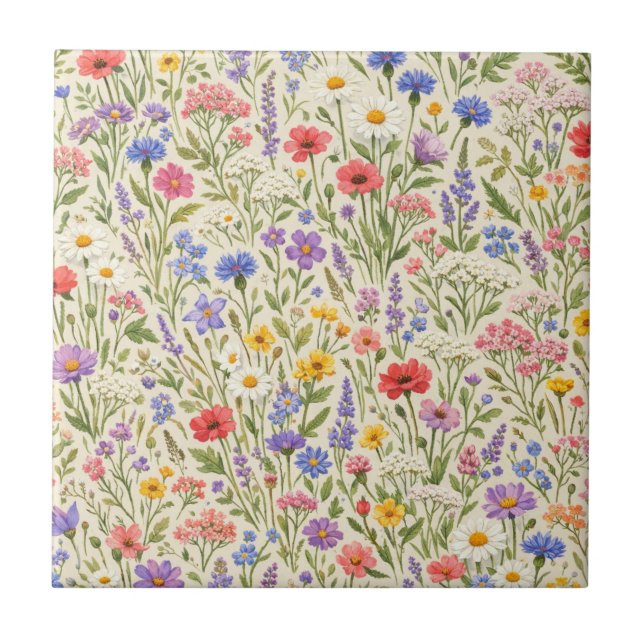 Colourful Wildflower Meadow Seamless Pattern Tile (Front)