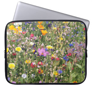 Colourful wildflower meadow, vibrant pattern. laptop sleeve