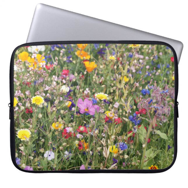Colourful wildflower meadow, vibrant pattern. laptop sleeve (Front)