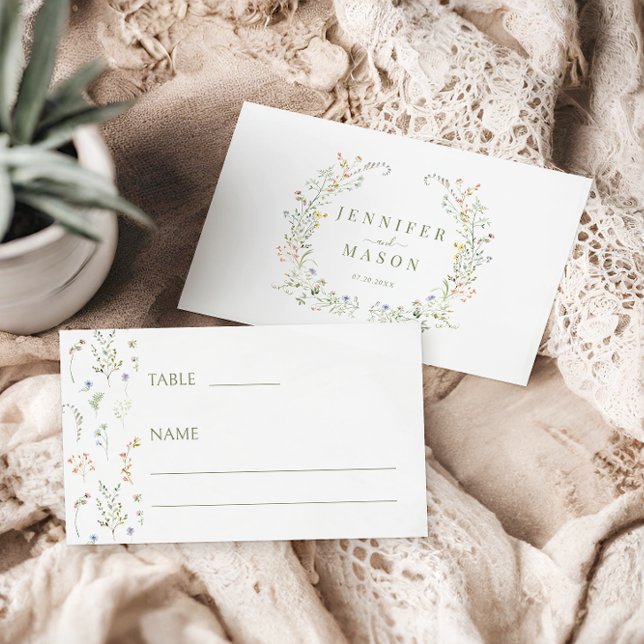 Colourful Wildflower Meadow Wedding Flat Place Car Place Card (Creator Uploaded)