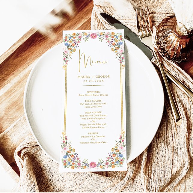 Colourful Wildflower Meadow Wedding Menu Card (Creator Uploaded)