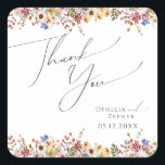 Colourful Wildflower | Meadow Wedding Thank You Square Sticker<br><div class="desc">This colourful wildflower | meadow wedding thank you square sticker is perfect for your simple, whimsical boho rainbow summer wedding. The bright, enchanted pink, yellow, orange, and gold colour florals give this product the feel of a minimalist elegant vintage hippie spring garden. The modern design is artsy and delicate, portraying...</div>