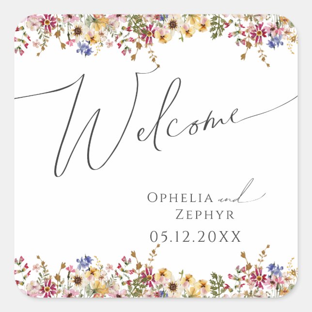 Colourful Wildflower | Meadow Wedding Welcome Square Sticker (Front)