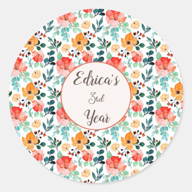 Colourful Wildflower Mixed Floral Pattern Classic Round Sticker (Front)