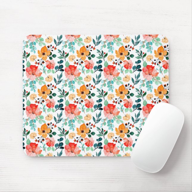 Colourful Wildflower Mixed Floral Pattern Mouse Mat (With Mouse)