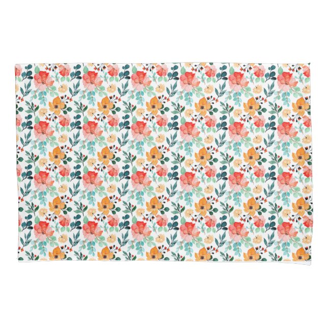 Colourful Wildflower Mixed Floral Pattern Pillowcase (Front)