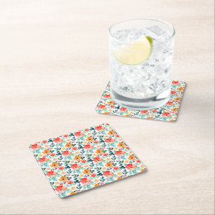 Colourful Wildflower Mixed Floral Pattern Square Paper Coaster
