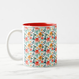 Colourful Wildflower Mixed Floral Pattern Two-Tone Coffee Mug
