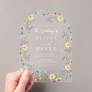 Colourful Wildflower Modern Rustic Garden Wedding Acrylic Invitations