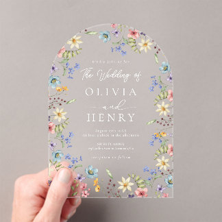 Colourful Wildflower Modern Rustic Garden Wedding Acrylic Invitations