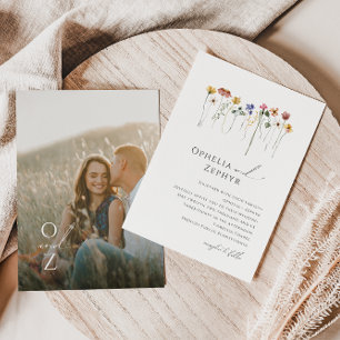 Colourful Wildflower Monogram Photo Wedding Invi Invitation