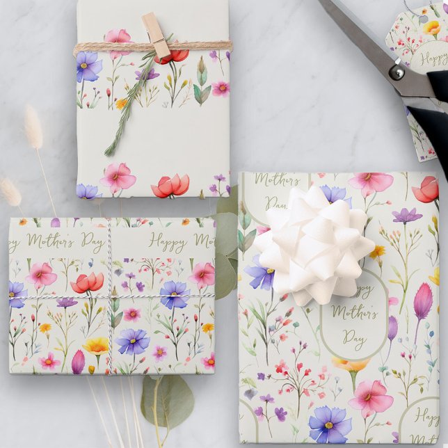Colourful Wildflower Pattern Mother's Day Wrapping Paper Sheet (Happy Mother's Day gift wrap from my Mother's Day Wildflower Collection)