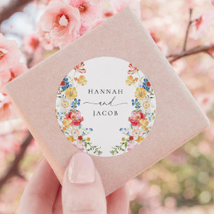 Colourful Wildflower Personalised Wedding Favour Classic Round Sticker