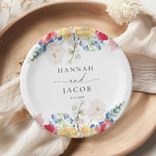 Colourful Wildflower Personalised Wedding Paper Plate