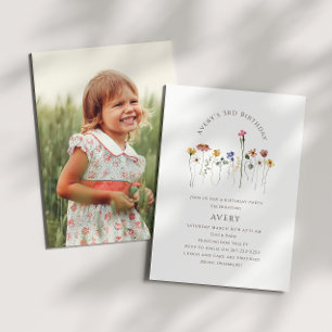 Colourful Wildflower Photo Kids Birthday Party Invitation