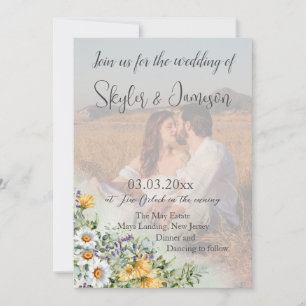 Colourful Wildflower Photo QR Code Wedding Invitation