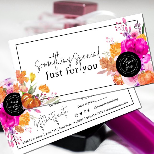 Colourful Wildflower Pumpkin Gift Certificate (Colorful Wildflower Pumpkin Gift Certificate. This design features an arrangement of watercolor flow)