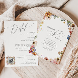 Colourful Wildflower   QR Code All In One Wedding Invitation