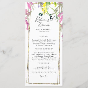 Colourful Wildflower Rehearsal Dinner Menu
